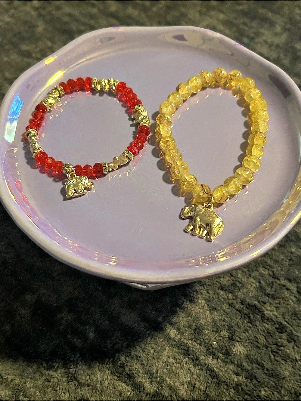 Beaded Elephant Charm Bracelets in Yellow & Red. NWOT1